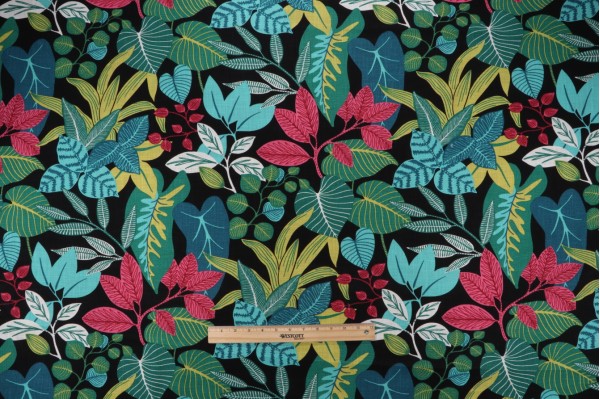 Covington Leaf Jungle Printed Cotton Drapery Fabric in 150-Mardi Gras 