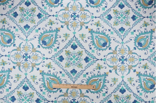 Covington Gabrielle Printed Cotton Drapery Fabric in 24-Seaglass 