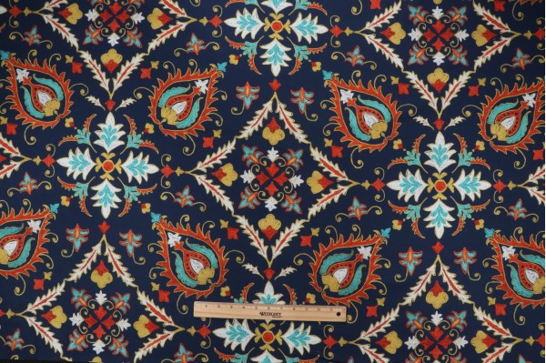 Covington Gabrielle Printed Cotton Drapery Fabric in 832-Regatta 