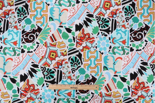 Sample of Covington Talavera Printed Cotton Drapery Fabric in 221-Tourmaline 