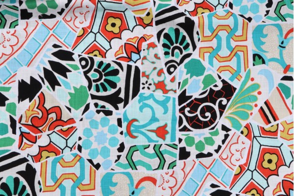 Sample of Covington Talavera Printed Cotton Drapery Fabric in 221-Tourmaline 