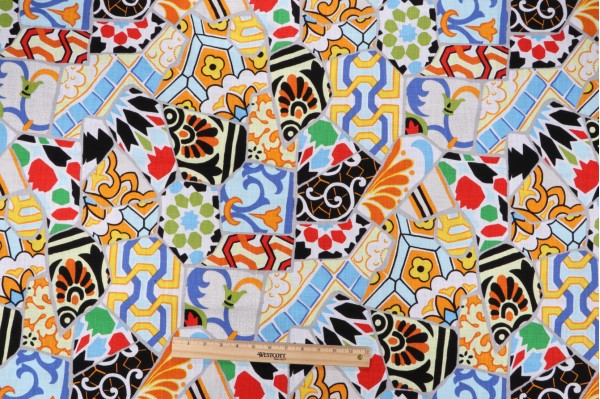 Sample of Covington Talavera Printed Cotton Drapery Fabric in 150-Mardi Gras 