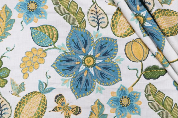 Sample of Hilary Farr Exotica Printed & Embroidered Drapery Fabric in 523-Caribbean for Covington 