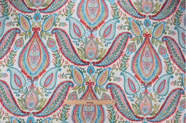 Robert Allen Shaded Paisley Printed Cotton Drapery Fabric in Poppy