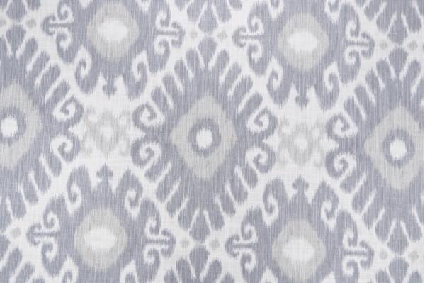 Jaclyn Smith Trend Ikat Damask Printed Cotton Drapery Fabric in Delft for Fabricut