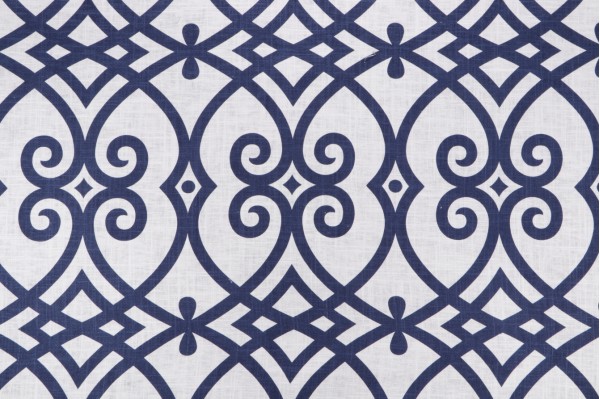 Jaclyn Smith Trend Gatework Rot Printed Linen Blend Drapery Fabric in Indigo for Fabricut