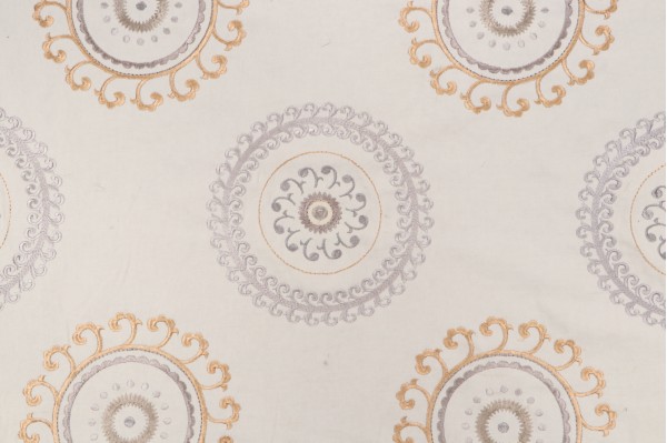 Suzani Embroidered Drapery Fabric in Mineral