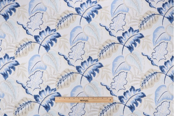 Sanibel Printed Cotton Twill Drapery Fabric in Indigo