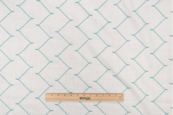 Winterset Embroidered Drapery Fabric in Turquoise