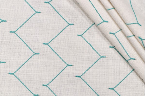 Winterset Embroidered Drapery Fabric in Turquoise