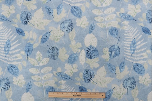 PK Lifestyles Farmhouse Leaf Printed Polyester Outdoor Fabric in Chambray