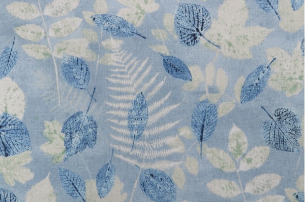 PK Lifestyles Farmhouse Leaf Printed Polyester Outdoor Fabric in Chambray