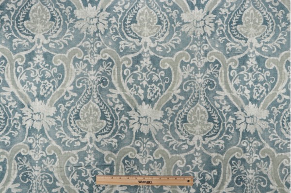 PK Lifestyles Sarasa Printed Linen Blend Drapery Fabric in Lagoon