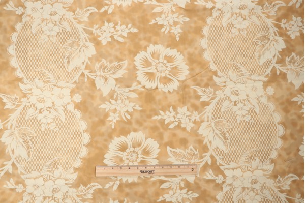 Old World Weavers Lille Flower On Cream Satin Printed Cotton Drapery Fabric in Vellum for Scalamandre