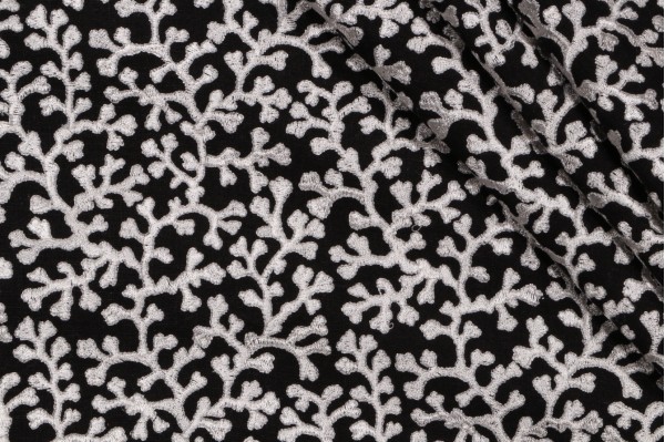 Old World Weavers Hele Bay Embroidered Drapery Fabric in Black