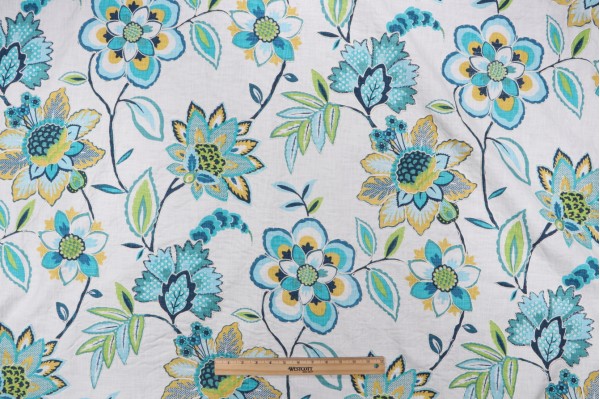 Covington Laylani Printed & Embroidered Drapery Fabric in 548-Isle Waters