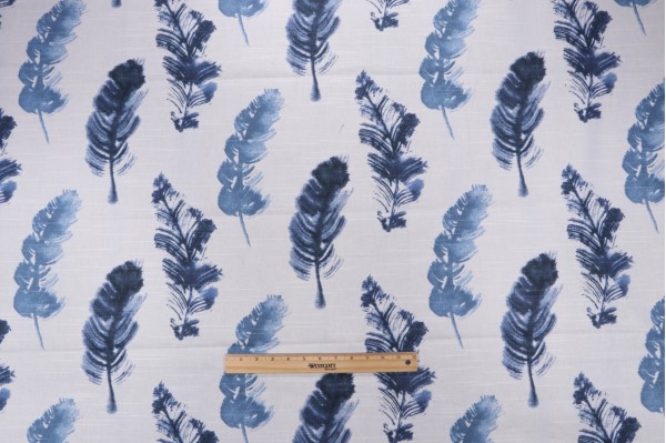 Click for 1.13 Yards Genevieve Gorder Feather Fall Printed Cotton Drapery Fabric in Indigo Genevieve Gorder Feather Fall Printed Cotton Drapery Fabric in Indigo