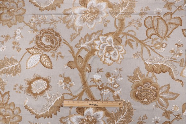 Old World Weavers Seville Printed Drapery Fabric in Toffee on Flax for Scalamandre