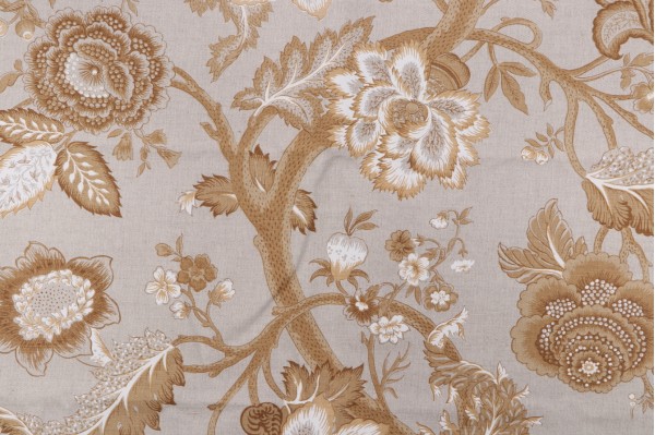 Old World Weavers Seville Printed Drapery Fabric in Toffee on Flax for Scalamandre