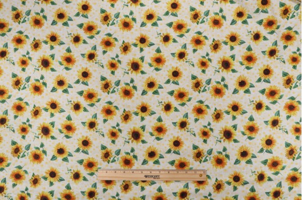 Sample of Fabrics Of SoHo Advice From A Sunflower - Tossed Pretty Sunflowers Printed Cotton Craft Fabric in Cream for Timeless Treasures 