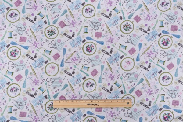 Fabrics Of SoHo Sewing Studio - Sewing Accessories Printed Cotton Craft Fabric in Cream for Timeless Treasures 