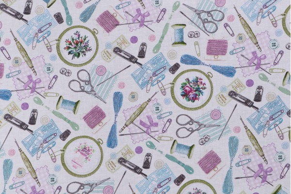 Fabrics Of SoHo Sewing Studio - Sewing Accessories Printed Cotton Craft Fabric in Cream for Timeless Treasures 