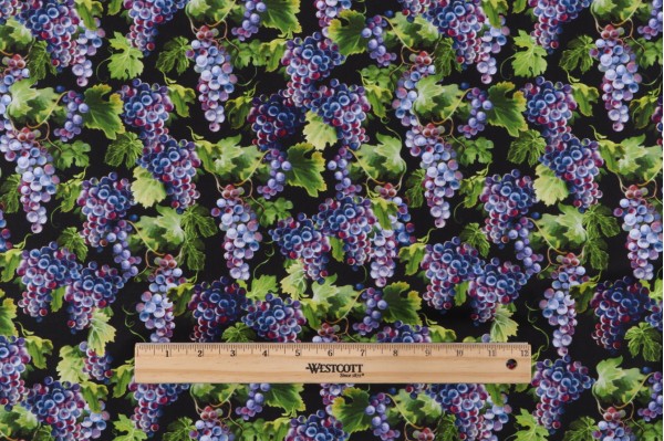 Dona Gelsinger Fabrics Of SoHo Wine Country - Grape Vines Printed Cotton Craft Fabric in Black for Timeless Treasures 