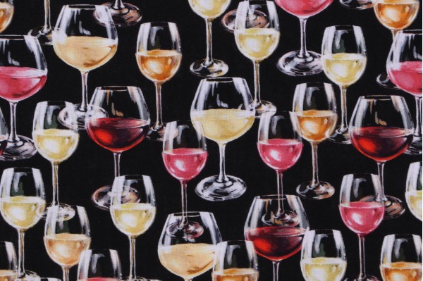 Dona Gelsinger Fabrics Of SoHo Wine Country - Wine Glasses Printed Cotton Craft Fabric in Black for Timeless Treasures 