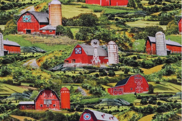 Fabrics Of SoHo Rolling Hills - Rolling Hills Pasture Scenic Printed Cotton Craft Fabric in Green for Timeless Treasures 
