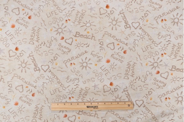 Fabrics Of SoHo Beach Comber - Writing on Sand Printed Cotton Craft Fabric in Sand for Timeless Treasures 