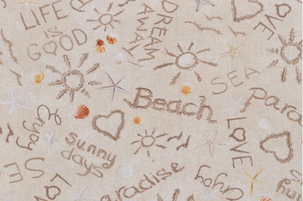 Fabrics Of SoHo Beach Comber - Writing on Sand Printed Cotton Craft Fabric in Sand for Timeless Treasures 