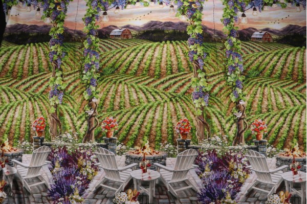 Click for Dona Gelsinger Fabrics Of SoHo Wine Country - Beautiful Vineyard Sunset 24'' Panel Printed Cotton Craft Fabric in Black for Timeless Treasures  Dona Gelsinger Fabrics Of SoHo Wine Country - Beautiful Vineyard Sunset 24'' Panel Printed Cotton Craft Fabric in Black for Timeless Treasures
