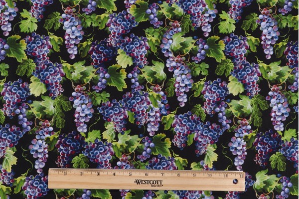 Dona Gelsinger Fabrics Of SoHo Wine Country - Grape Vines Printed Cotton Craft Fabric in Black for Timeless Treasures 
