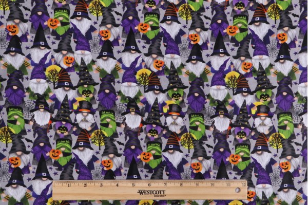 Click for Gail Cadden Fabrics of SoHo Halloween Gnomes Printed Cotton Craft Fabric in Grey for Timeless Treasures  Gail Cadden Fabrics of SoHo Halloween Gnomes Printed Cotton Craft Fabric in Grey for Timeless Treasures