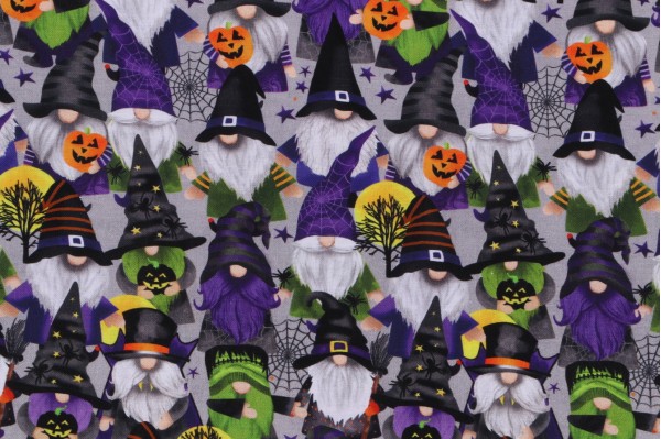 Click for Gail Cadden Fabrics of SoHo Halloween Gnomes Printed Cotton Craft Fabric in Grey for Timeless Treasures  Gail Cadden Fabrics of SoHo Halloween Gnomes Printed Cotton Craft Fabric in Grey for Timeless Treasures