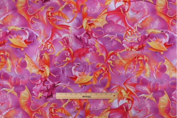 Michael Searle Fabrics of SoHo Dragons Majesty Printed Cotton Craft Fabric in Pink for Timeless Treasures 