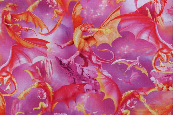 Michael Searle Fabrics of SoHo Dragons Majesty Printed Cotton Craft Fabric in Pink for Timeless Treasures 