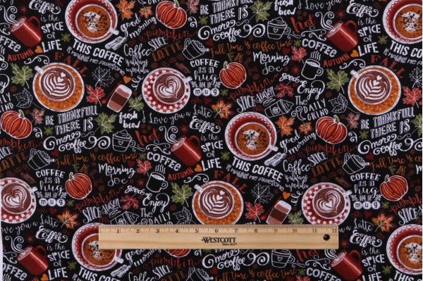 Gail Cadden Fabrics of SoHo Cider Season - Pumpkin Spice Printed Cotton Craft Fabric in Pumpkin Spice Latte for Timeless Treasures 