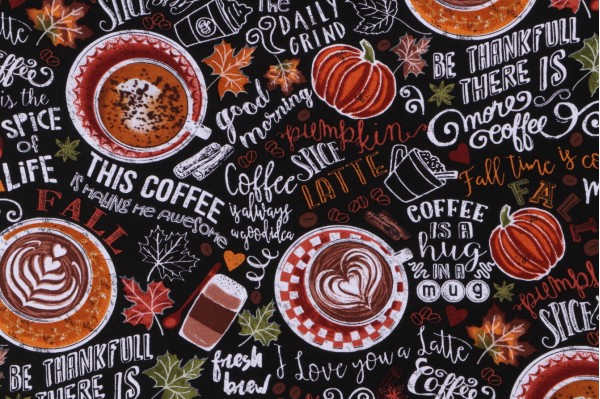 Gail Cadden Fabrics of SoHo Cider Season - Pumpkin Spice Printed Cotton Craft Fabric in Pumpkin Spice Latte for Timeless Treasures 