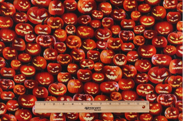 Sample of Fabrics of SoHo Packed Jack O'lanterns Printed Cotton Craft Fabric in Pumpkin for Timeless Treasures 