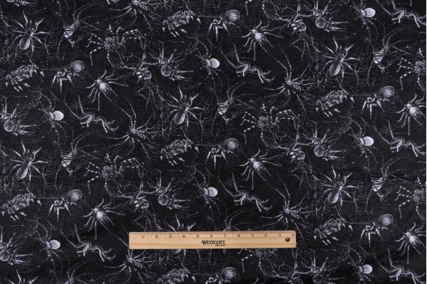 Fabrics of SoHo Wicked - Spiders on Webs Printed Cotton Craft Fabric in Charcoal for Timeless Treasures 