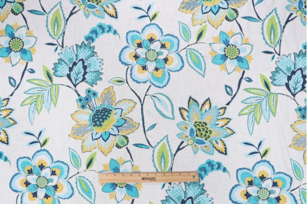 Covington Laylani Printed & Embroidered Cotton Drapery Fabric in 548-Isle Waters 
