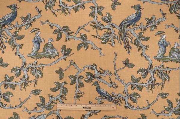 Paonne Printed Linen Decorator Fabric in Mostarda