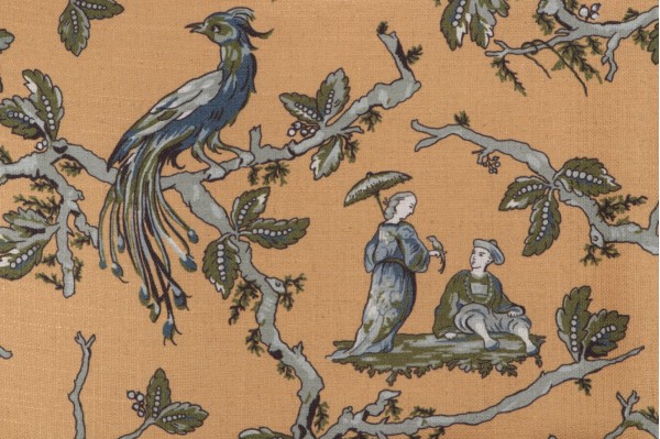 Paonne Printed Linen Decorator Fabric in Mostarda