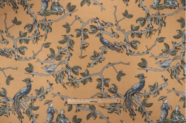 Paonne Printed Linen Decorator Fabric in Mostarda 