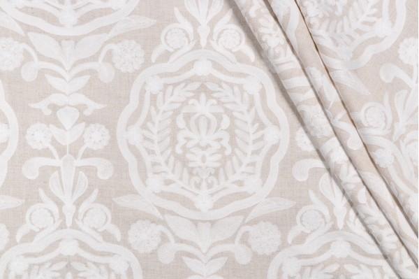 P Kaufmann Cameo Embroidered Drapery Fabric in Natural 