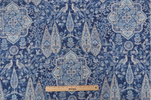 PK Lifestyles Wanderer Printed Cotton Blend Drapery Fabric in Copen 