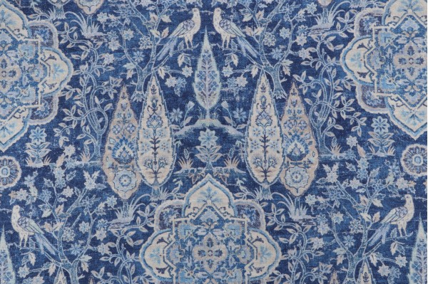 PK Lifestyles Wanderer Printed Cotton Blend Drapery Fabric in Copen 