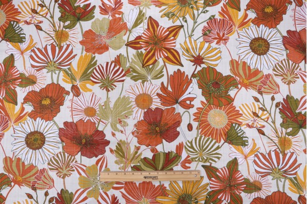 Stof France Ingrid Printed Cotton Drapery Fabric in Terracotta 