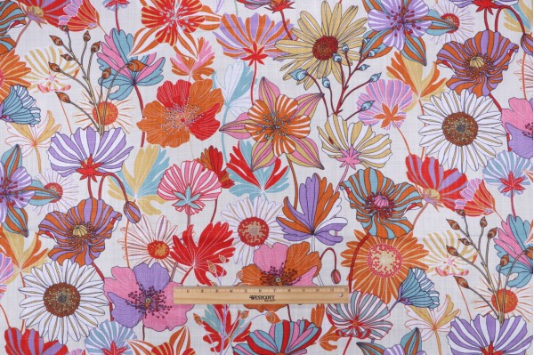 Sample of Stof France Ingrid Printed Cotton Drapery Fabric in Multico 